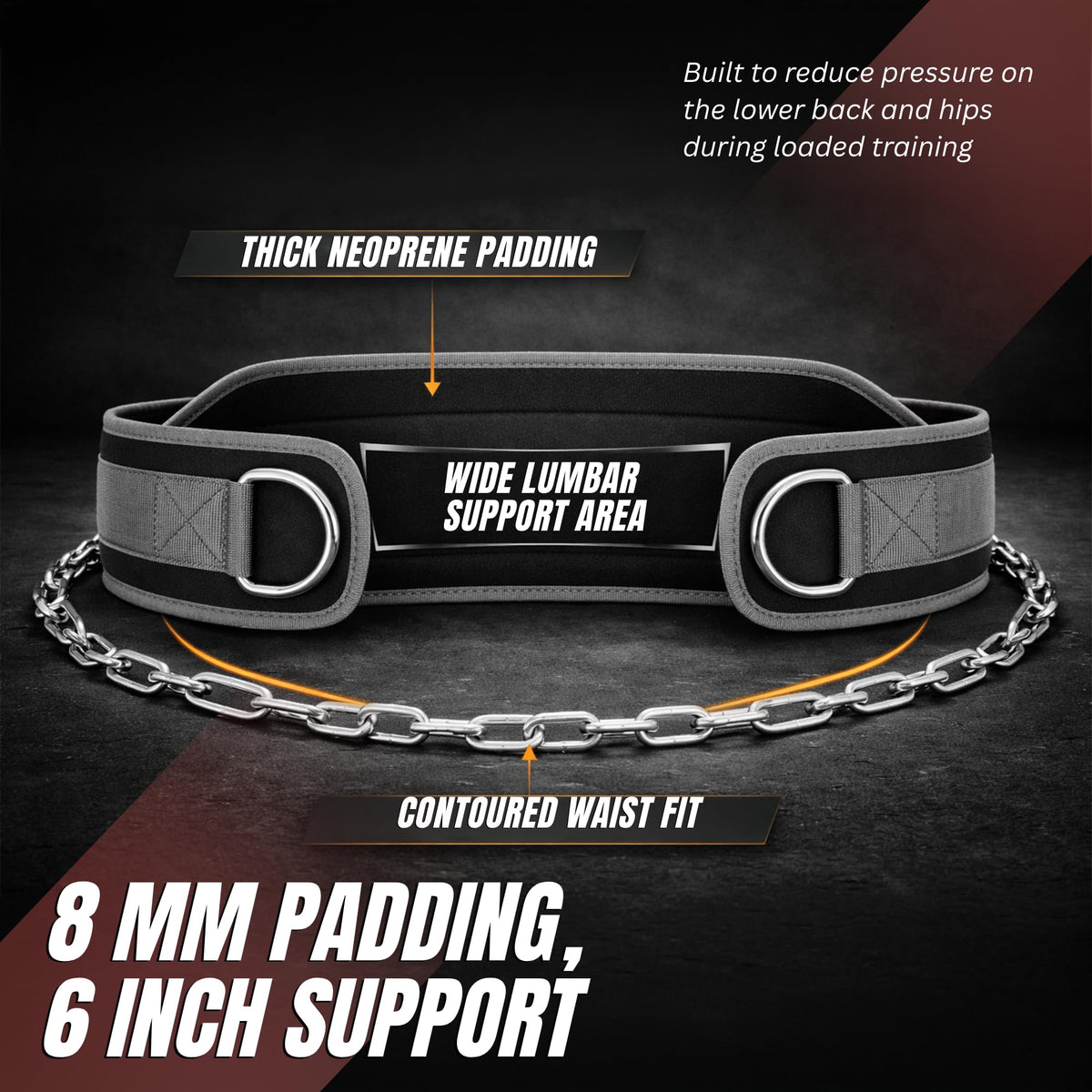 Lockie Fitness Weighted Dip Belt, 36 Inch Steel Chain, 350lbs Support, Grey