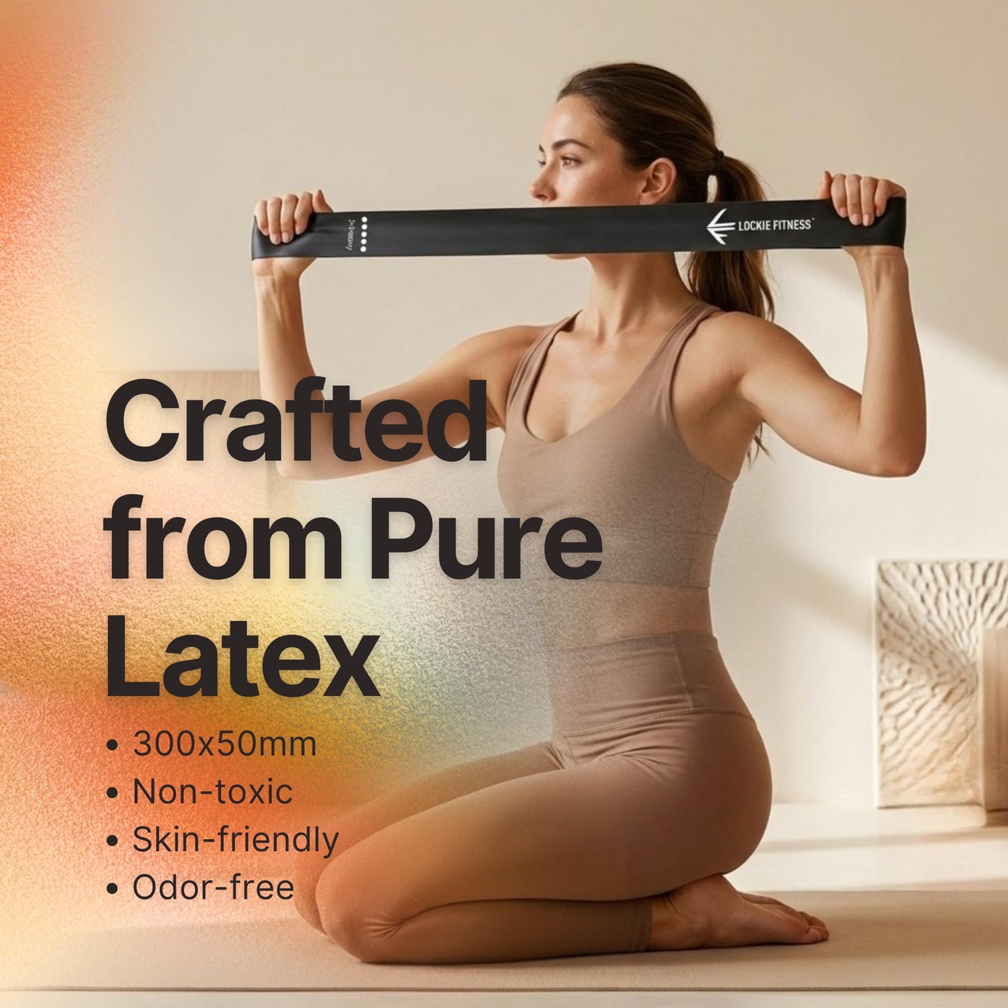 Lockie Fitness Resistance Band Set of 5, Natural Latex Loops for Women & Men, Anti-Roll, Skin-Friendly, for Legs & Glutes, Home Workouts, Pilates & Yoga