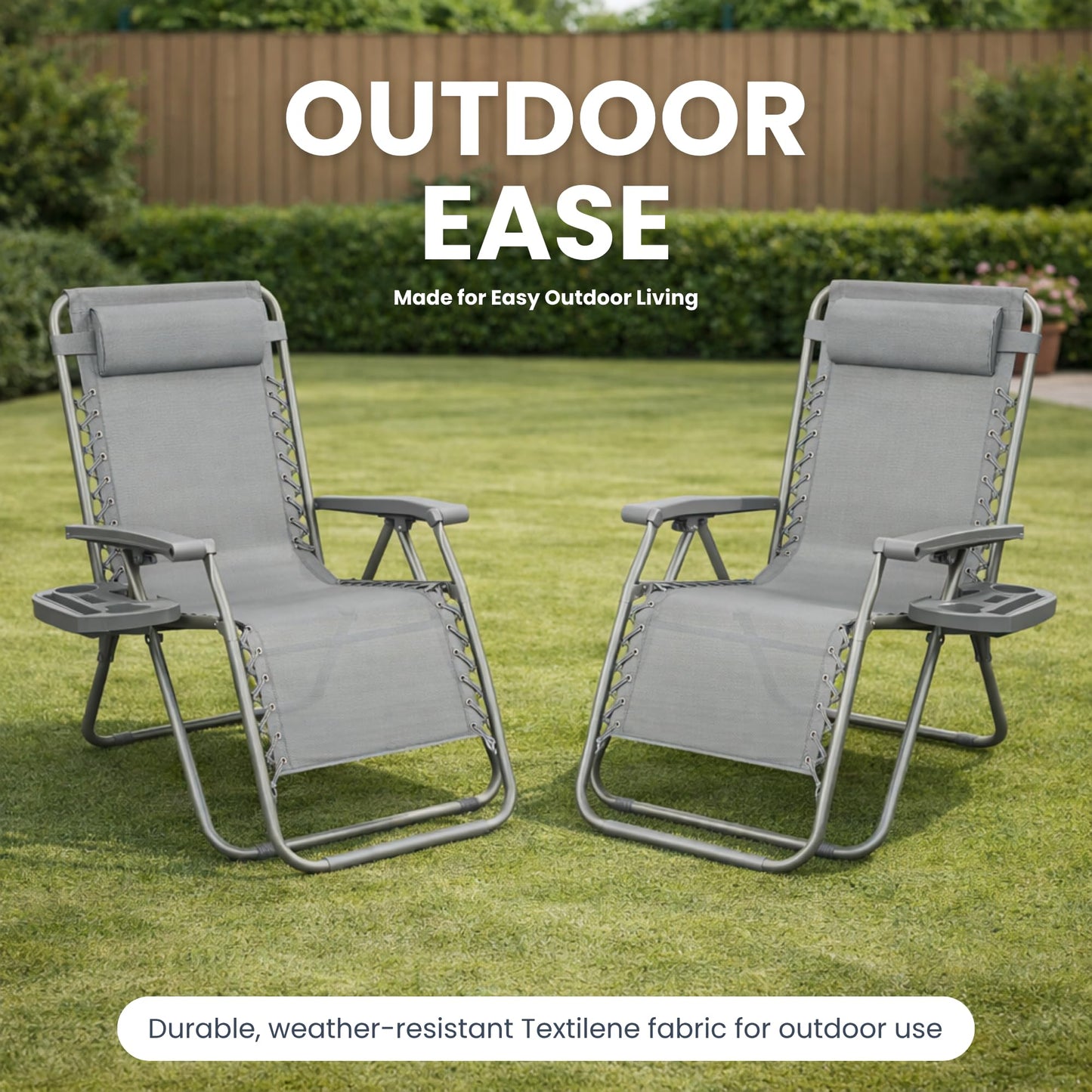 Straame Zero Gravity Chairs Set of 2,Folding Reclining Garden Chairs, Textilene Outdoor Chair, Lockable 170° Sun Loungers for Garden, Steel Frame, 150 kg Max Load(Classic, Silver Grey)