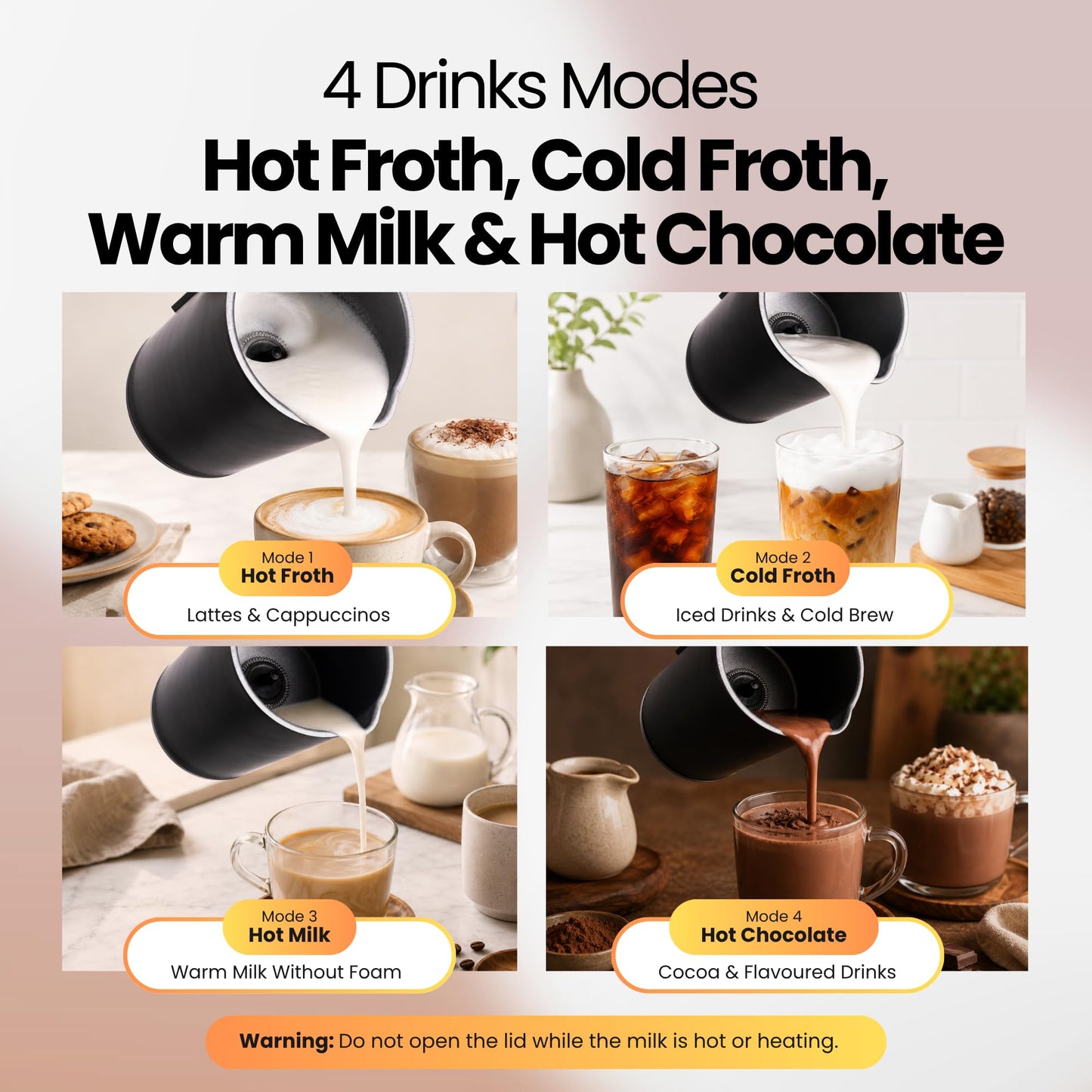 Straame Electric Milk Frother 4-in-1, 300ml Automatic Milk Foamer & Steamer