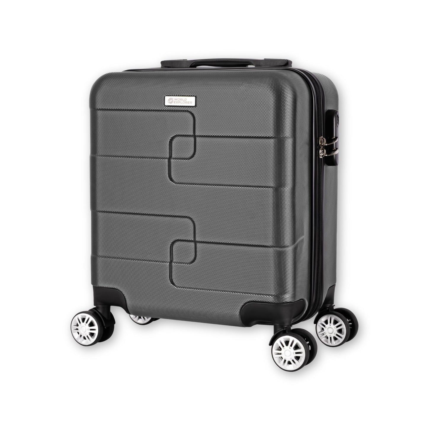WORLD EXPLORER Cabin Suitcase ABS Hard Shell 360° Spinner Wheels & Com-bination Lock Lightweight 30L Underseat Cabin Luggage and Suitcase EasyJet Per-sonal Item Travel Bag (Dark Grey, 45x35x20 CM)