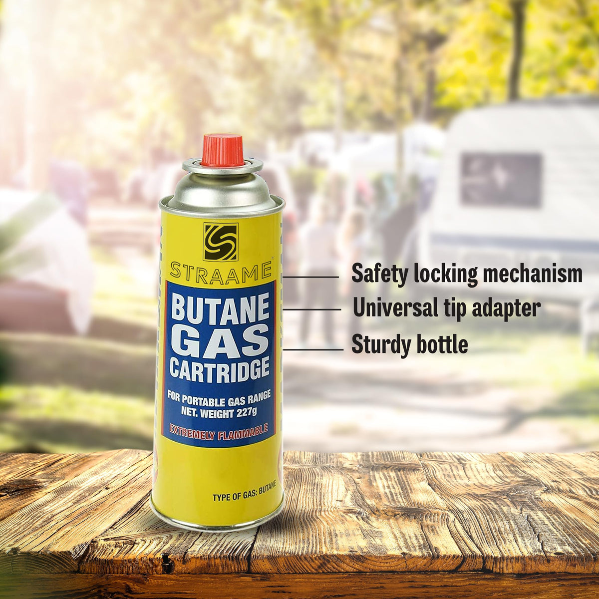Straame Camping Gas Cartridges 227g, Portable Push-Fit Canisters, Pack of 8