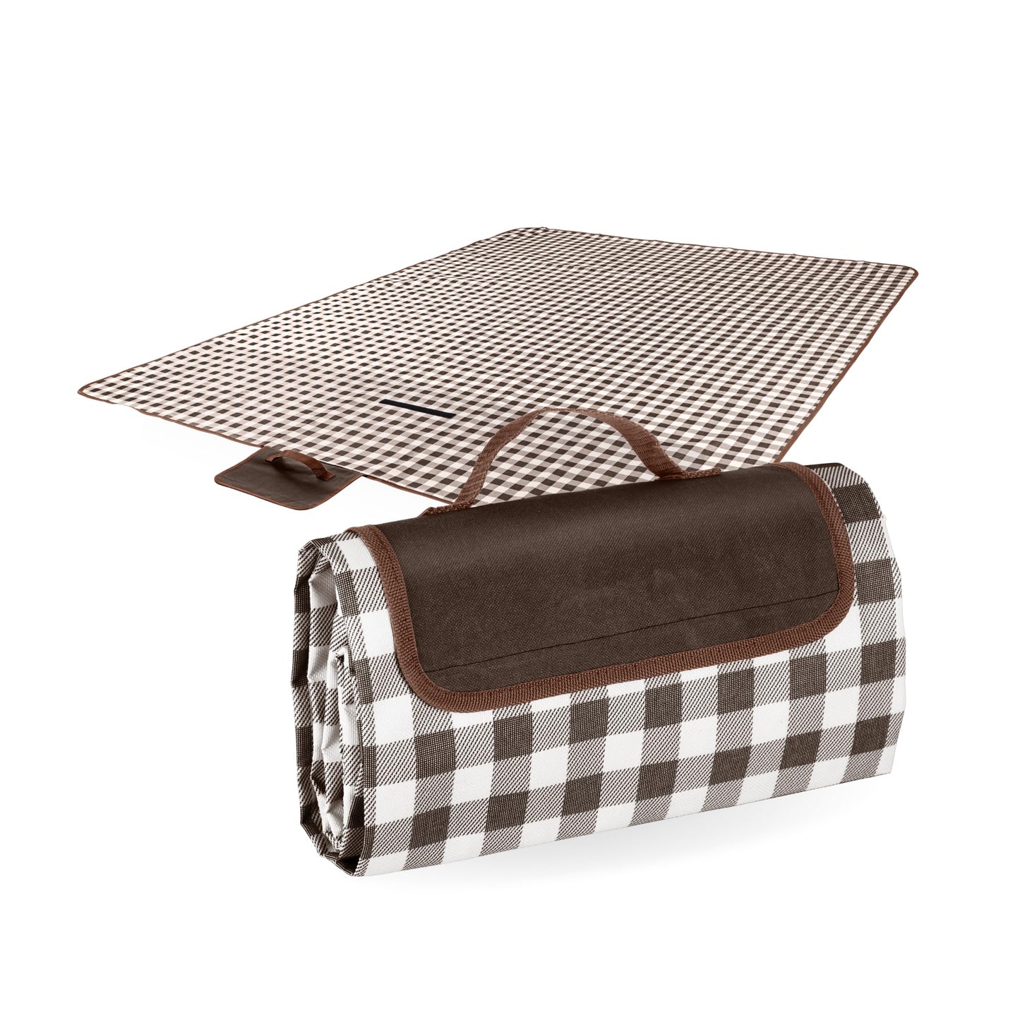 Straame Waterproof Picnic Blanket – Large 200x140cm Foldable Outdoor Blanket with Carry Handle – Ideal for Camping, Beach, Garden & Festivals – Timeless Gingham Design (Brown)