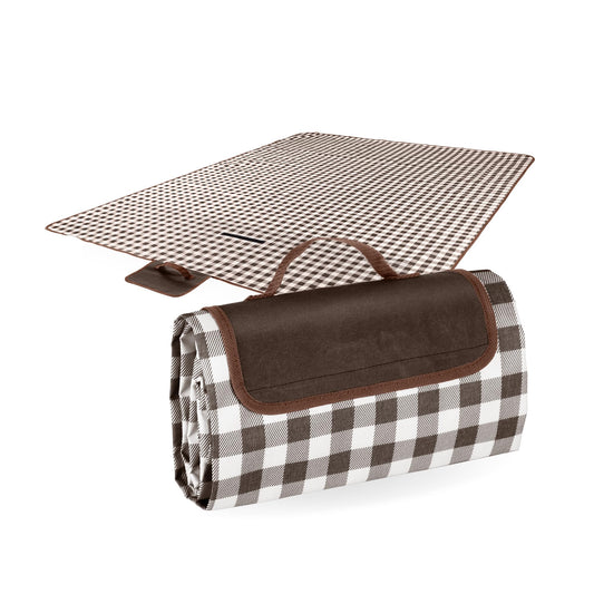 Straame Waterproof Picnic Blanket – Large 200x140cm Foldable Outdoor Blanket with Carry Handle – Ideal for Camping, Beach, Garden & Festivals – Timeless Gingham Design (Brown)