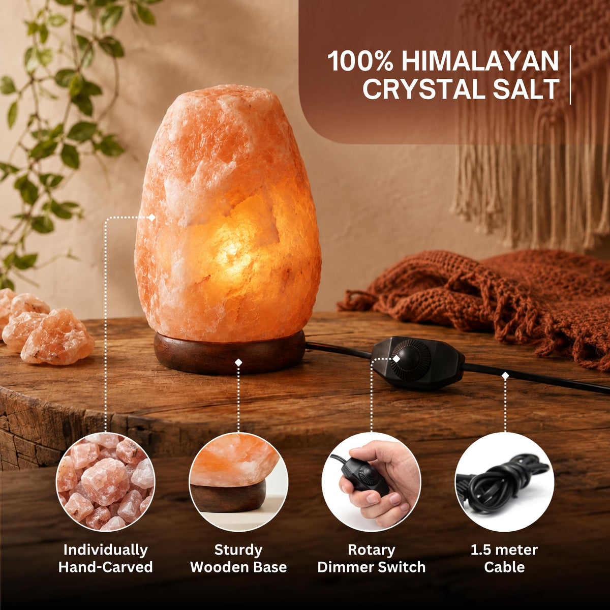 Straame Himalayan Salt Lamp 1-2 kg, Pink Crystal Rock Bedside Lamp for Home