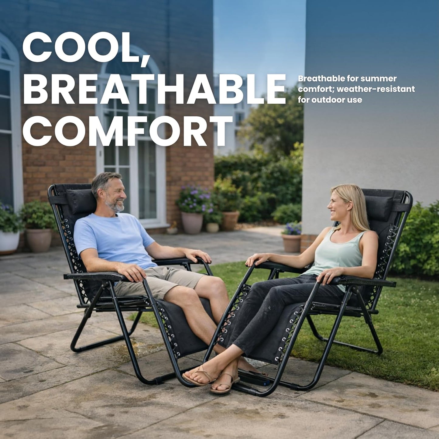 Straame XXL Padded Zero Gravity Chairs Set of 2, Folding Reclining Garden Chairs with Cup Holder Tray, Camping Chair Sun Loungers, Lockable 160° Patio Recliners with Adjustable Headrest(Padded, Black)