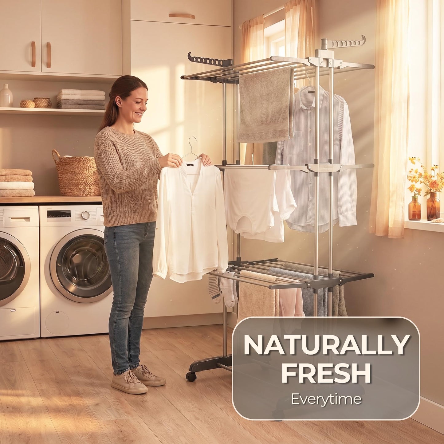 Straame 4-Tier Clothes Airer, Heavy Duty Foldable Drying Rack, 40 kg, Grey