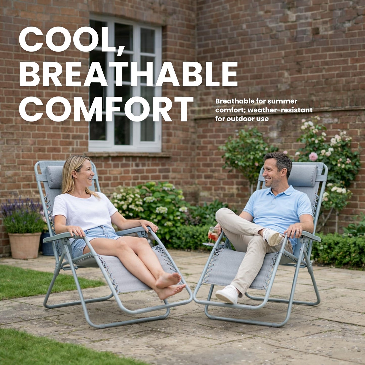 Straame Zero Gravity Chairs Set of 2,Folding Reclining Garden Chairs, Textilene Outdoor Chair, Lockable 170° Sun Loungers for Garden, Steel Frame, 150 kg Max Load(Classic, Silver Grey)