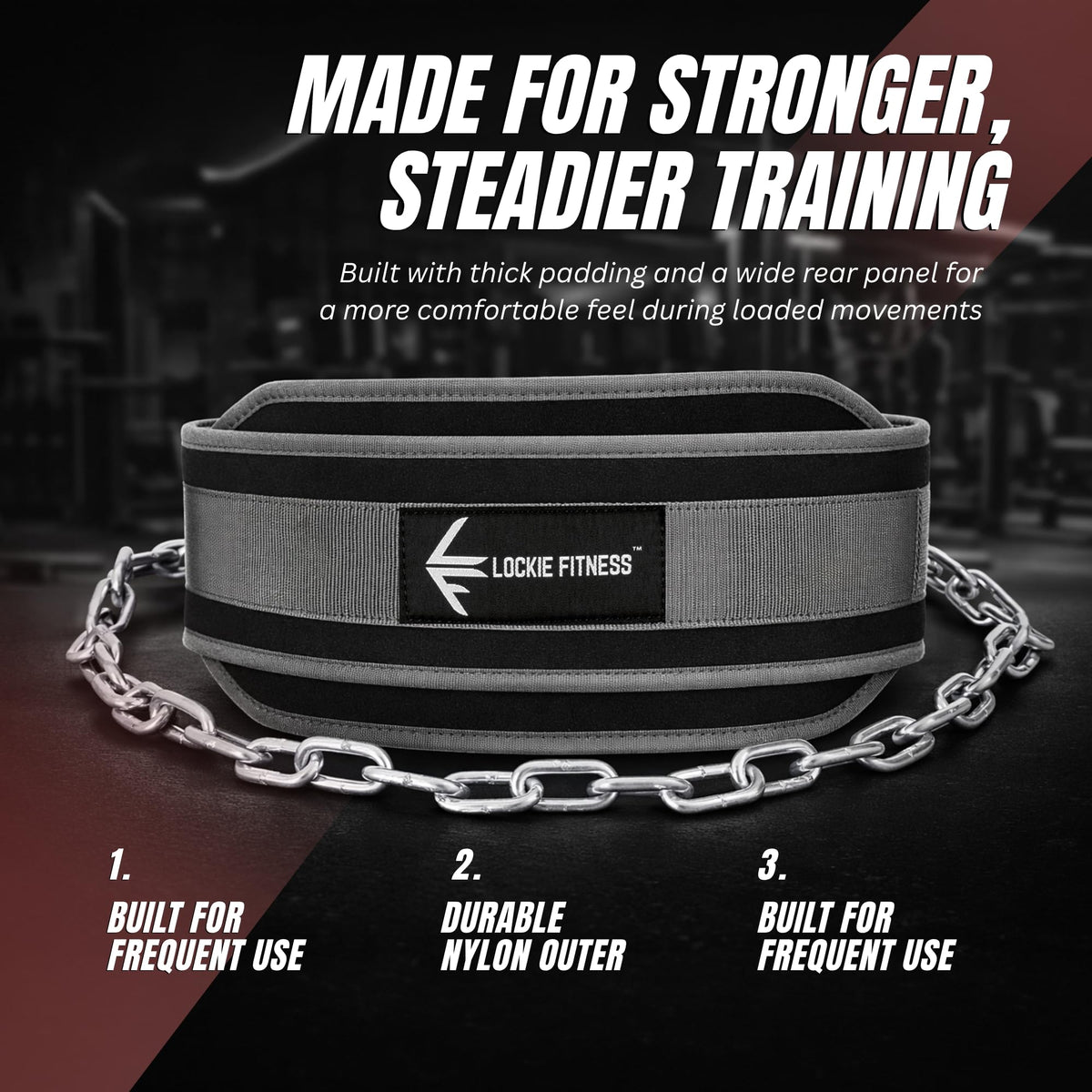 Lockie Fitness Weighted Dip Belt, 36 Inch Steel Chain, 350lbs Support, Grey