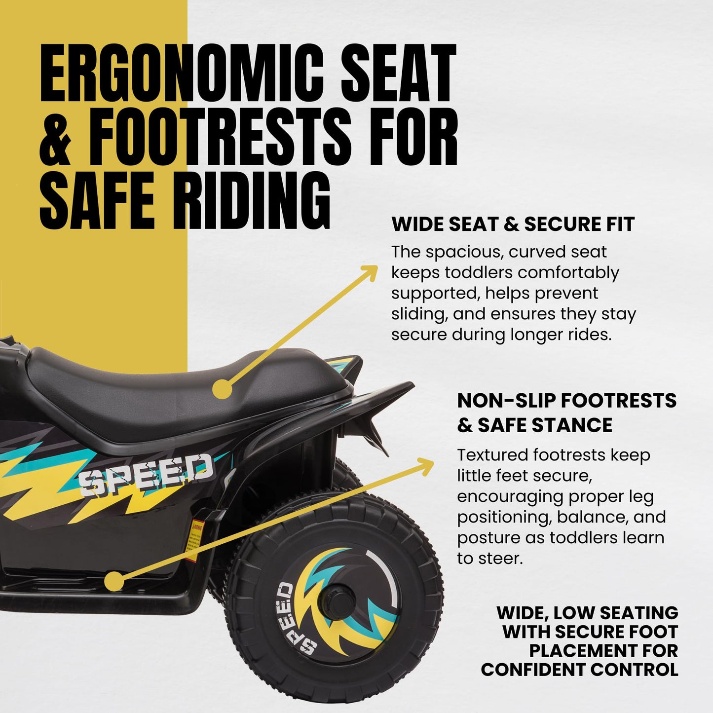 Straame 6V Electric Ride-On Quad Bike ATV for Toddlers Ages 18-36 Months, Forward/Reverse, 4-Wheel Design, 1.9-3.8 km/h Speed, 72×40×45.5 cm (Black)