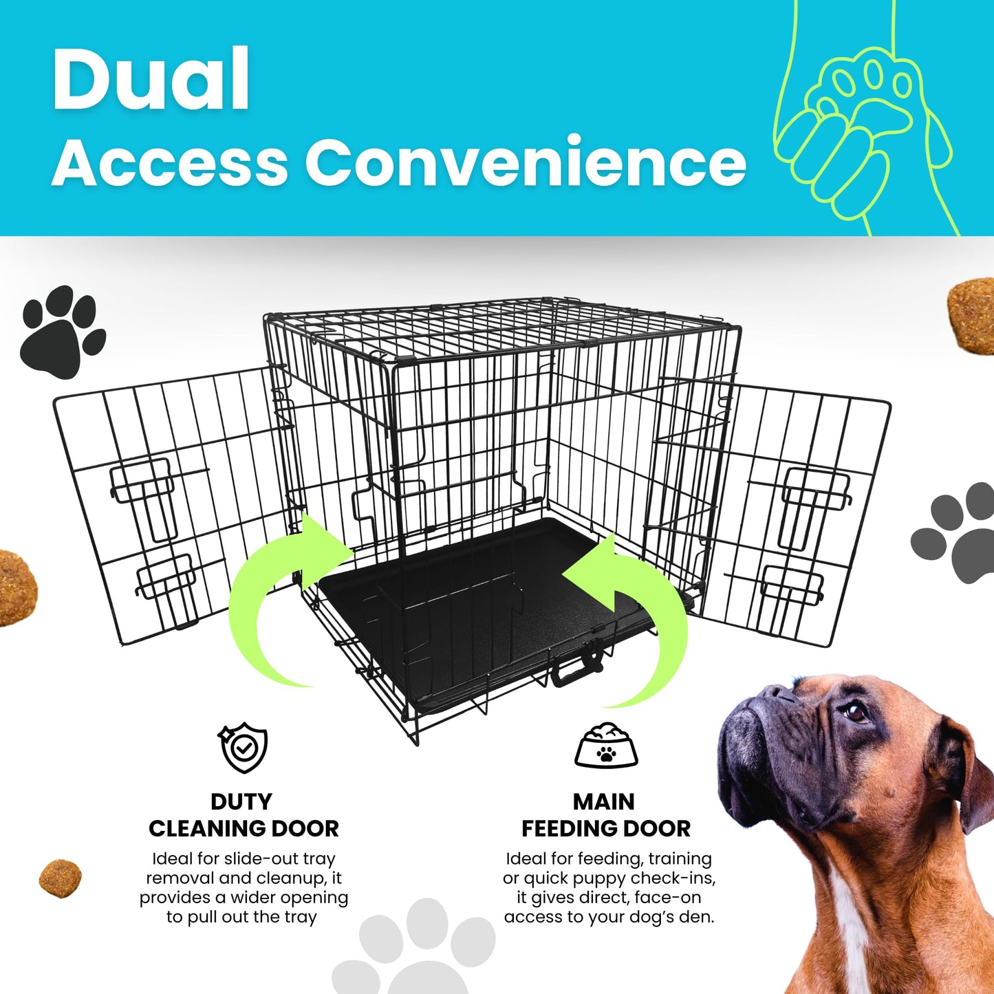Straame Heavy-Duty Folding Dog Crate for Large Dogs, 92 × 57 × 63 cm (36″) Black Metal Cage with Front & Side Doors, Chew-Resistant, Removable Easy-Clean Plastic Tray & Carry Handle