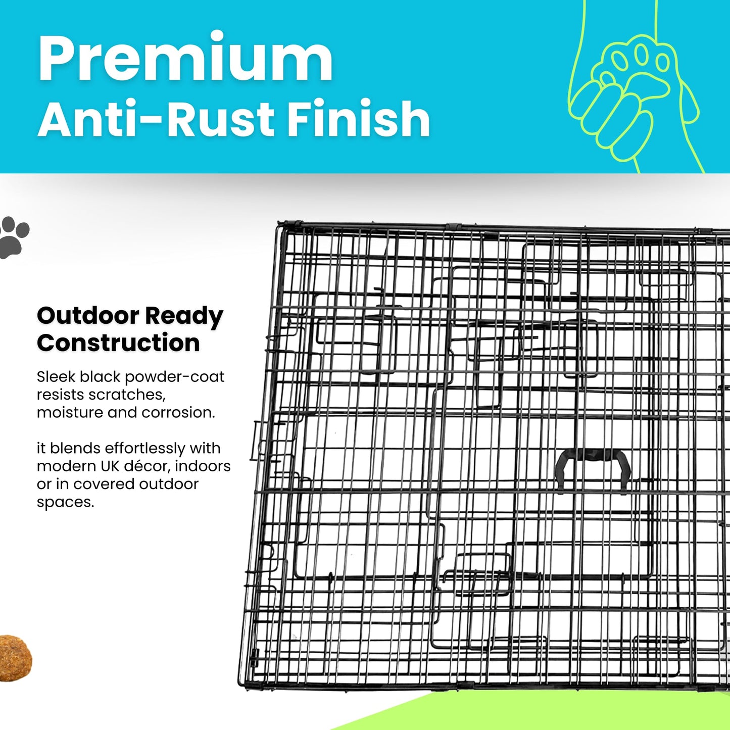 Straame Heavy-Duty Folding Dog Crate for XL Dogs, 107 × 68 × 75 cm (42″) Black Metal Cage with Front & Side Doors, Chew-Resistant, Removable Easy-Clean Plastic Tray & Carry Handle