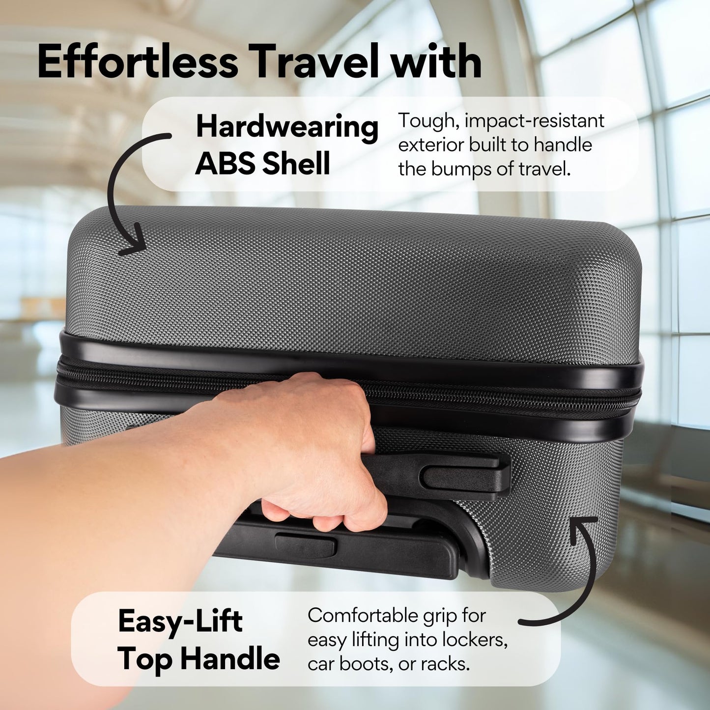 WORLD EXPLORER Cabin Suitcase ABS Hard Shell 360° Spinner Wheels & Com-bination Lock Lightweight 30L Underseat Cabin Luggage and Suitcase EasyJet Per-sonal Item Travel Bag (Dark Grey, 45x35x20 CM)