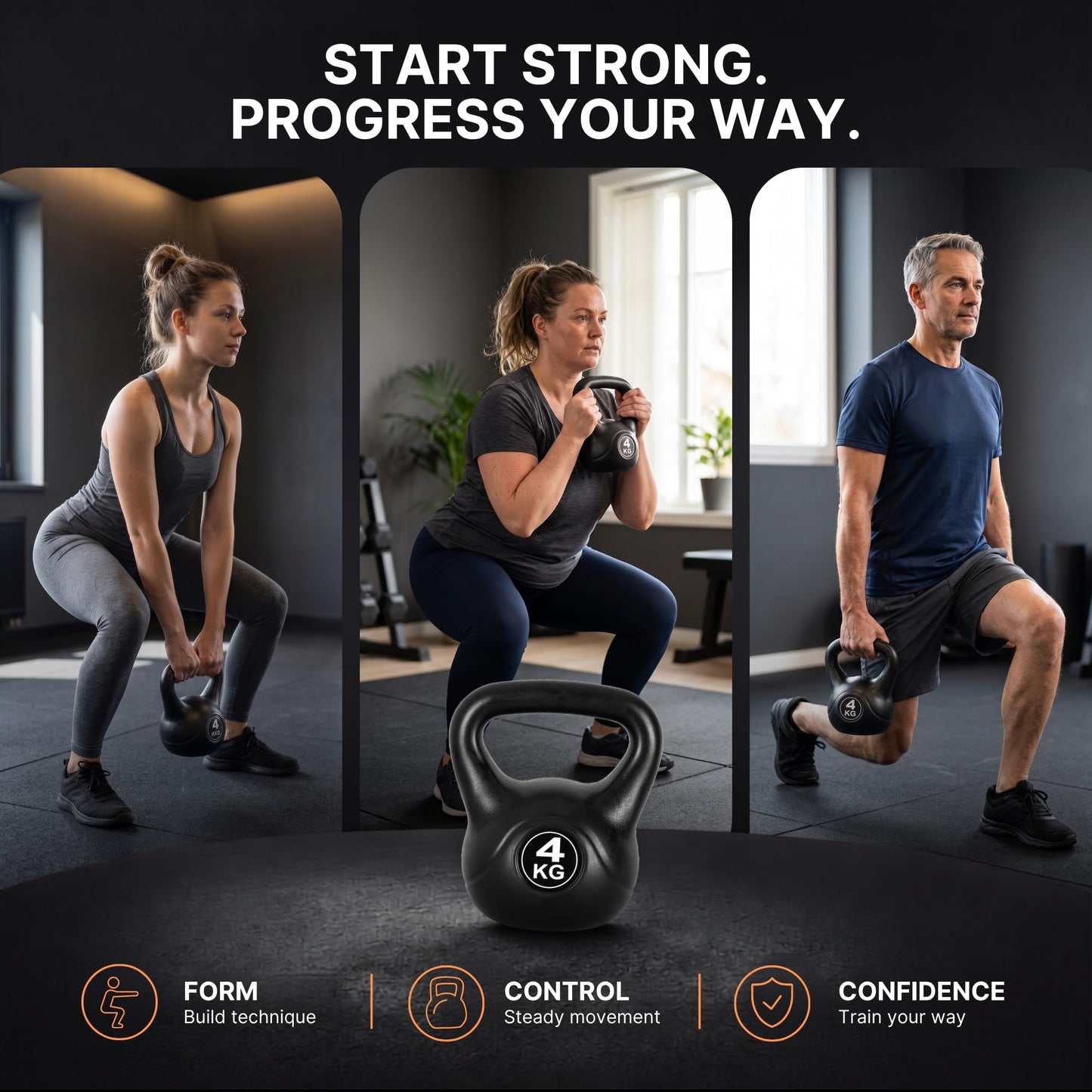 Lockie Fitness Kettlebell Weight, 4kg Cement-Filled Kettle Bell