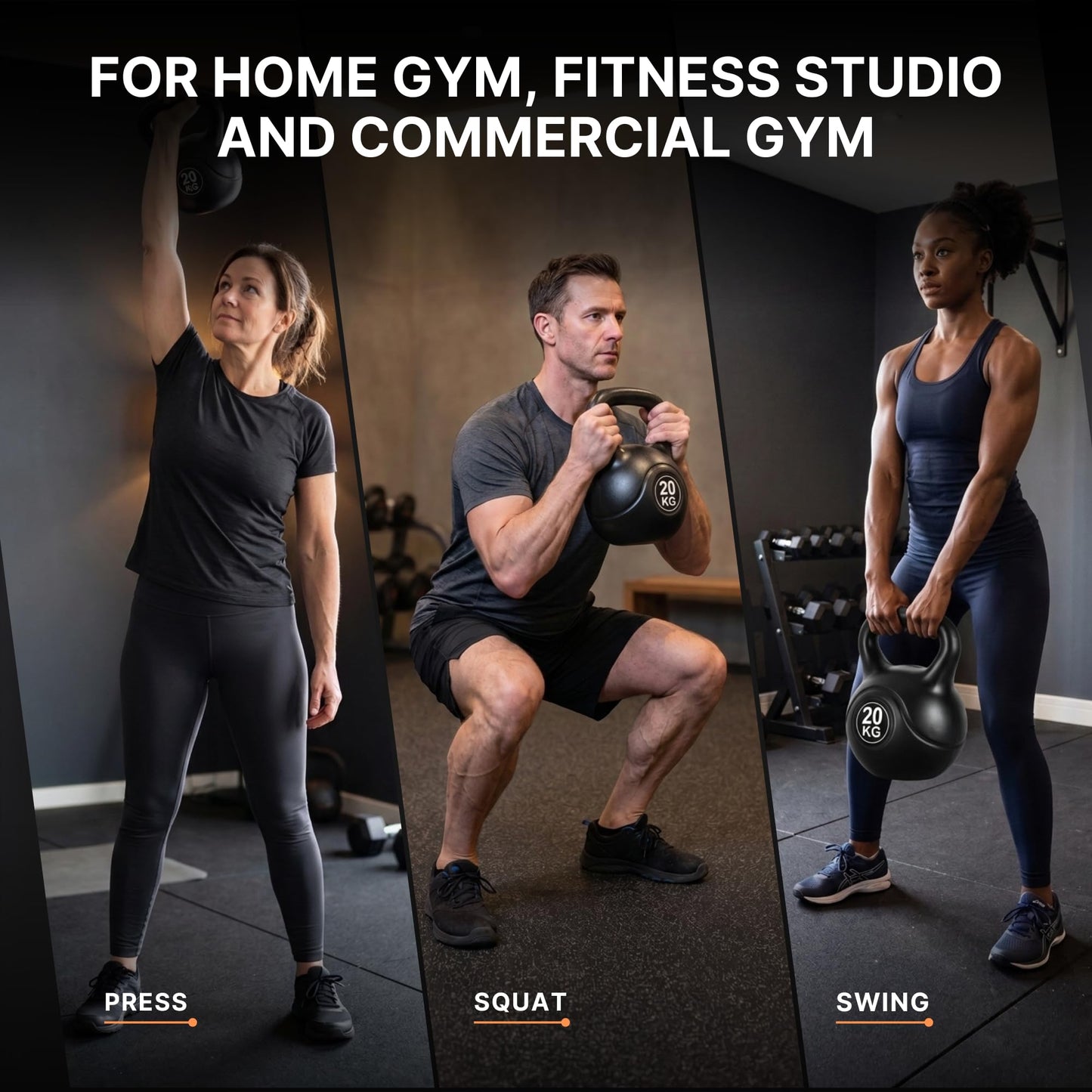 Lockie Fitness Kettlebell Weight, 4kg-20 Kg Cement-Filled Kettle Bell, Black (20 Kg)
