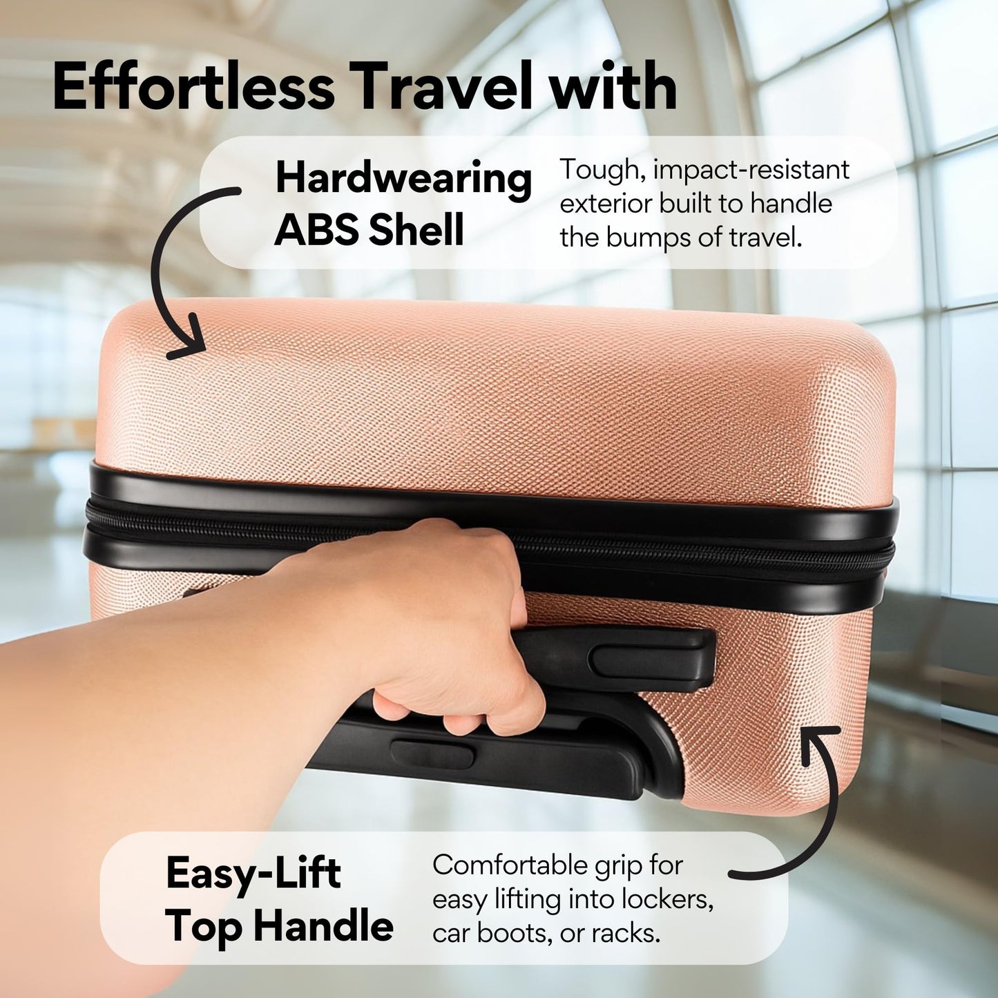 WORLD EXPLORER Cabin Suitcase ABS Hard Shell 360° Spinner Wheels & Com-bination Lock Lightweight 30L Underseat Cabin Luggage and Suitcase EasyJet Per-sonal Item Travel Bag (Rose Gold, 45x35x20 CM)