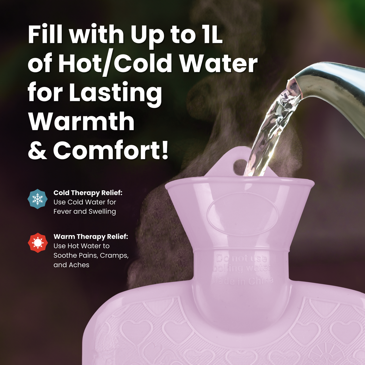 Straame Adjustable Wearable Hot Water Bottle Belt – 1L, 65 inches (165 cm) – Cozy Koala for Period Cramps, Back, Neck & More – Hands-Free Pain Relief – Included Hot Water Bottle, Belt & Cover (Purple)