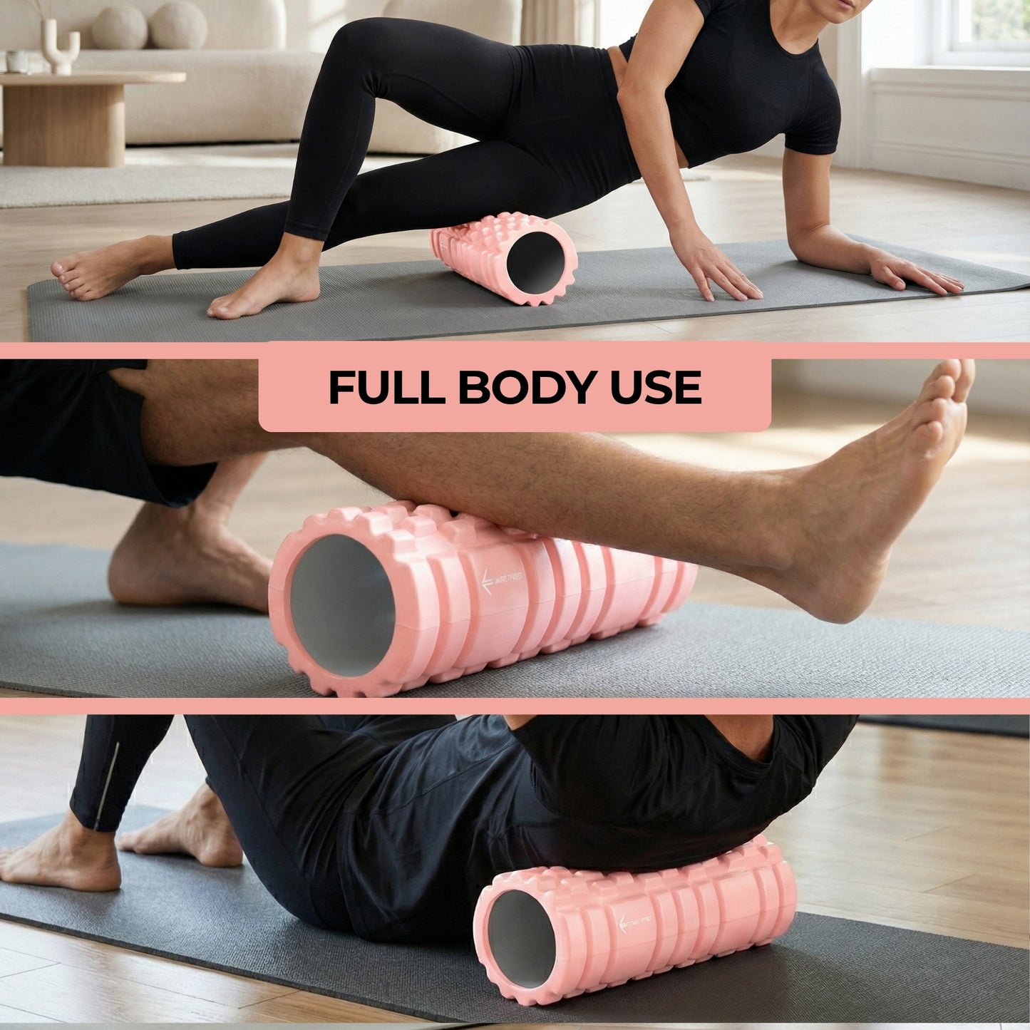 Foam Roller, Deep Tissue Massage Roller with Trigger Point Foam Roller Grid for Back, Legs, Calves & Fascia, Medium Density Pilates Roller, Yoga Roller & Gym Roller for Recovery (Pink)