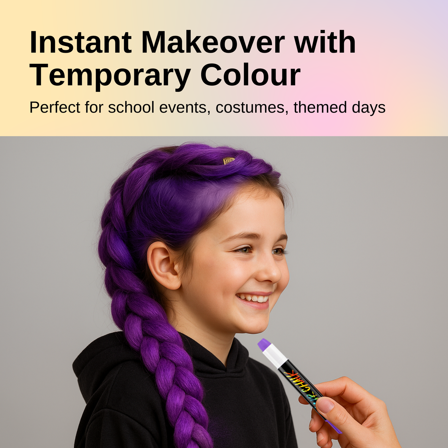 Straame Washable Hair Chalk Set (10 Colours) — Twist-Up Chalk Pens, Easy Apply, Shampoo Rinse-Off Temporary Hair Dye for kids, teens & adults | Fun Streaks for Parties, Birthdays & School Dress-Up