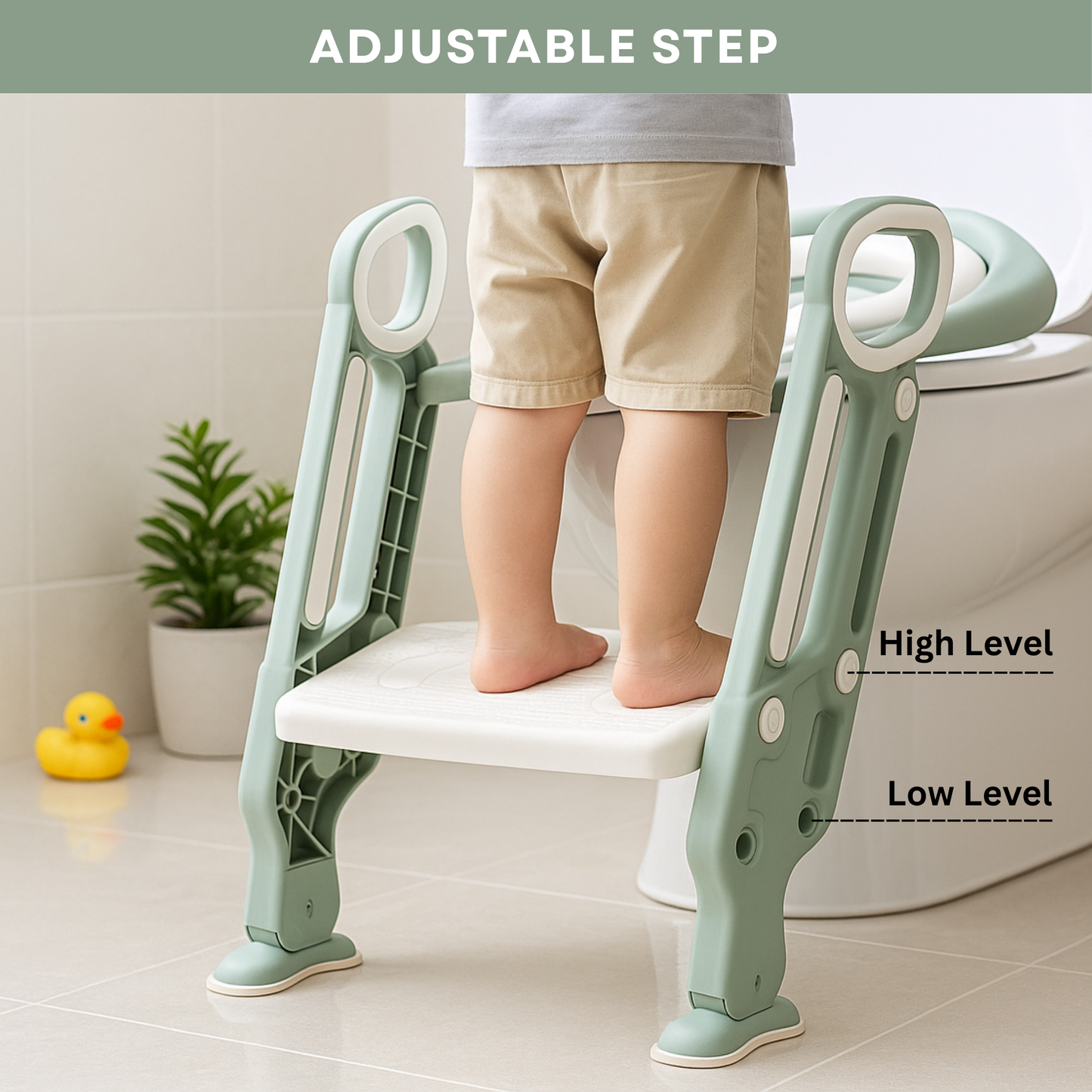 Straame Toddler Toilet Ladder Seat - Adjustable Potty-Training Seat, Soft Cushion Seat and Anti-Slip Steps Design - Easy to Install Portable Children Potty Training Chair (Green-White)