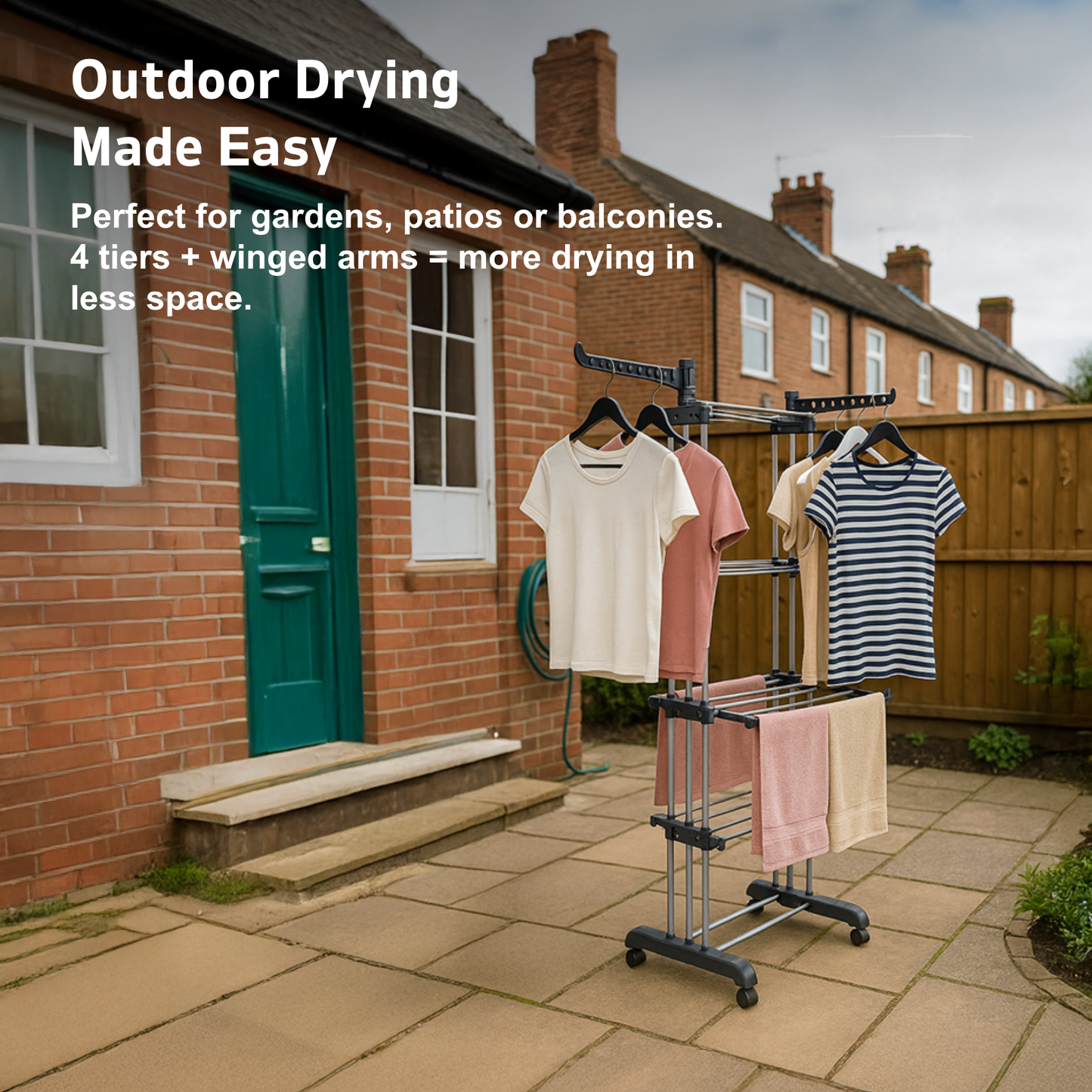 Straame 4-Tier Winged Clothes Airer – Foldable Clothes Drying Rack with Wheels for Indoor/Outdoor Use, Heavy-Duty Laundry Airer, Dryer rack, 76×50×178 cm (Grey)