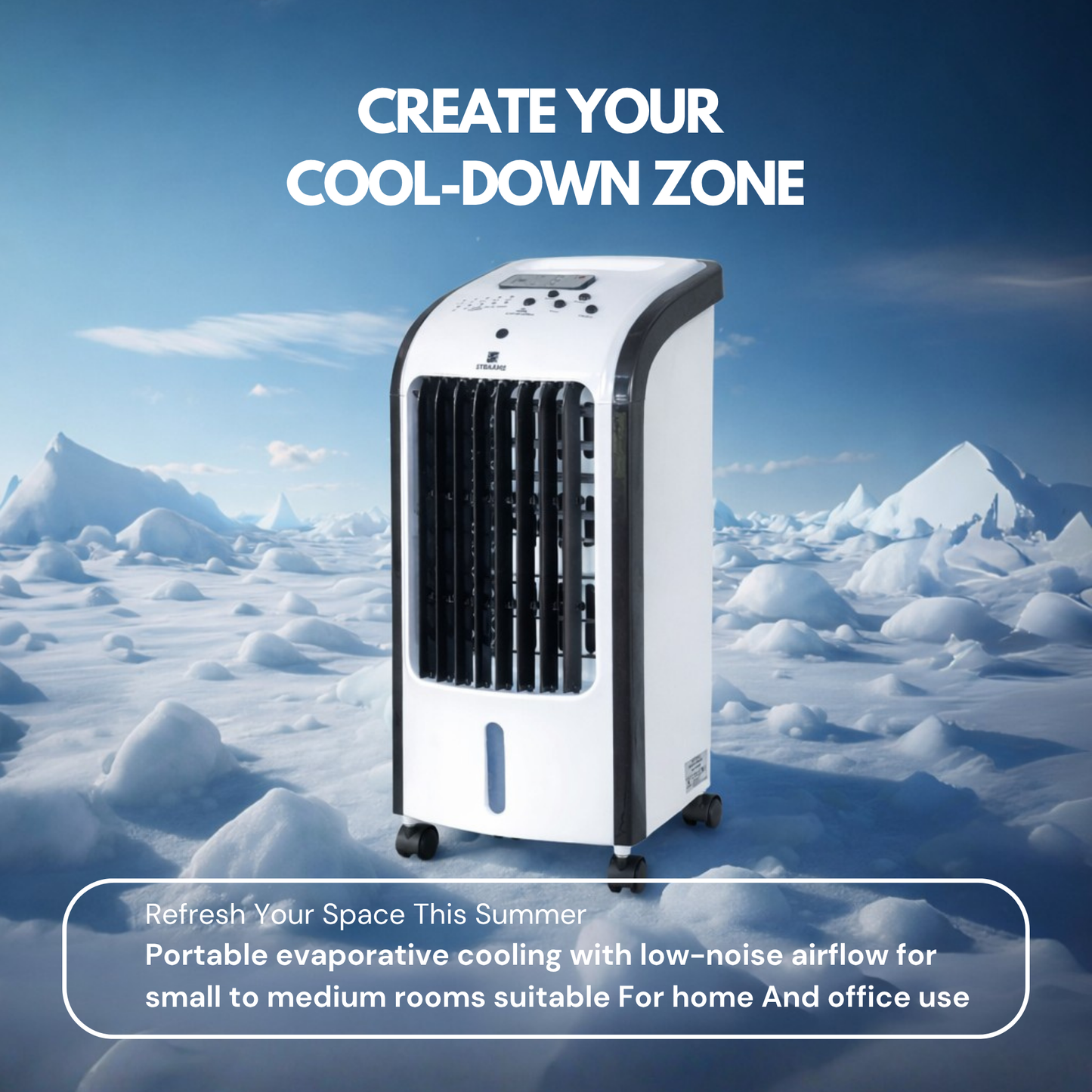 Straame Evaporative Air Cooler with Humidifier, 4L Detachable Tank, Remote Control, 2 Ice Packs, 3 Speeds, 7.5 Hour Timer, Portable Air Cooler for Bedroom, Room Cooler with Auto Swing & Caster Wheels