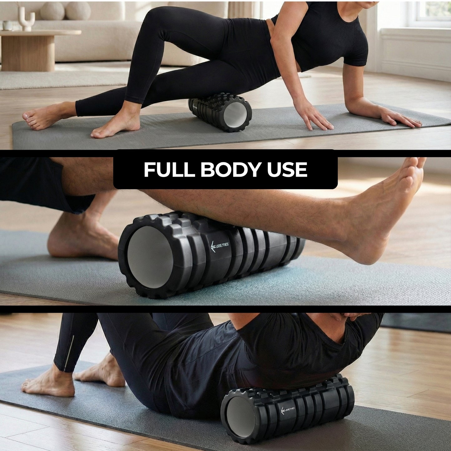 Foam Roller, Deep Tissue Massage Roller with Trigger Point Foam Roller Grid for Back, Legs, Calves & Fascia, Medium Density Pilates Roller, Yoga Roller & Gym Roller for Recovery (Black)