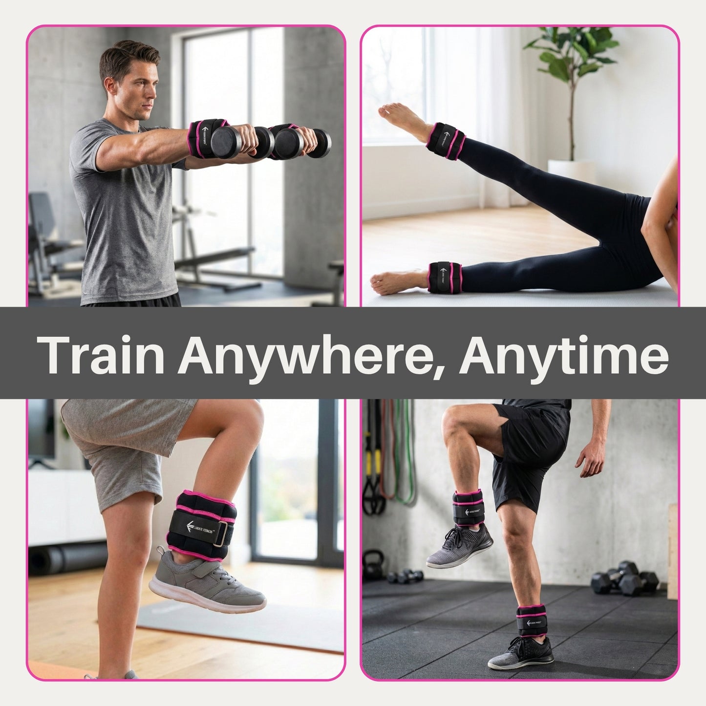 Lockie Fitness Ankle Weights & Wrist Weights Pair, Adjustable 0.9-3.2 kg, Neoprene Ankle Weights Women, Men & Kids, Pilates Weights, Leg Weights, Weights for Walking, Jogging & Home Workouts (Pink)