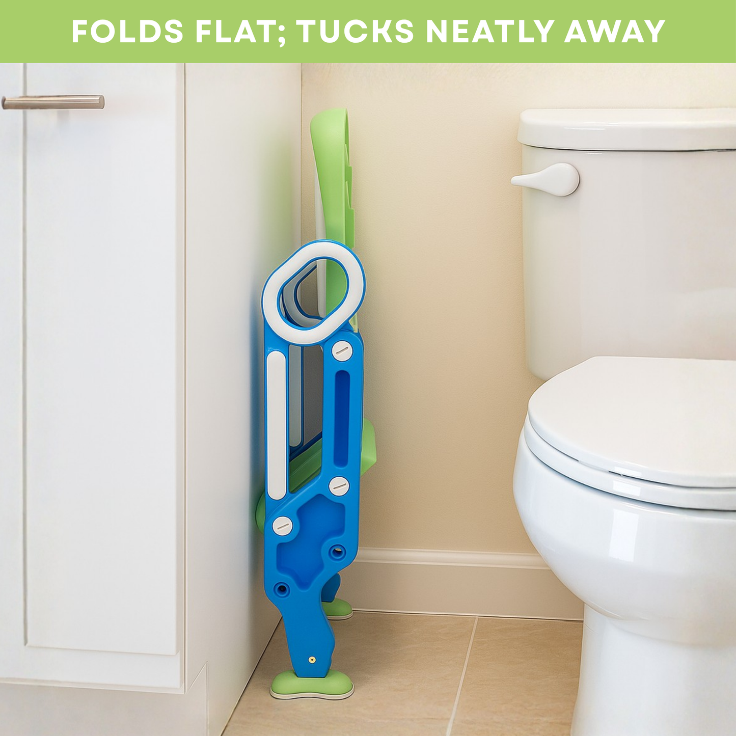 Straame Toddler Toilet Ladder Seat - Adjustable Potty-Training Seat, Soft Cushion Seat and Anti-Slip Steps Design - Easy to Install Portable Children Potty Training Chair (Green-Blue)