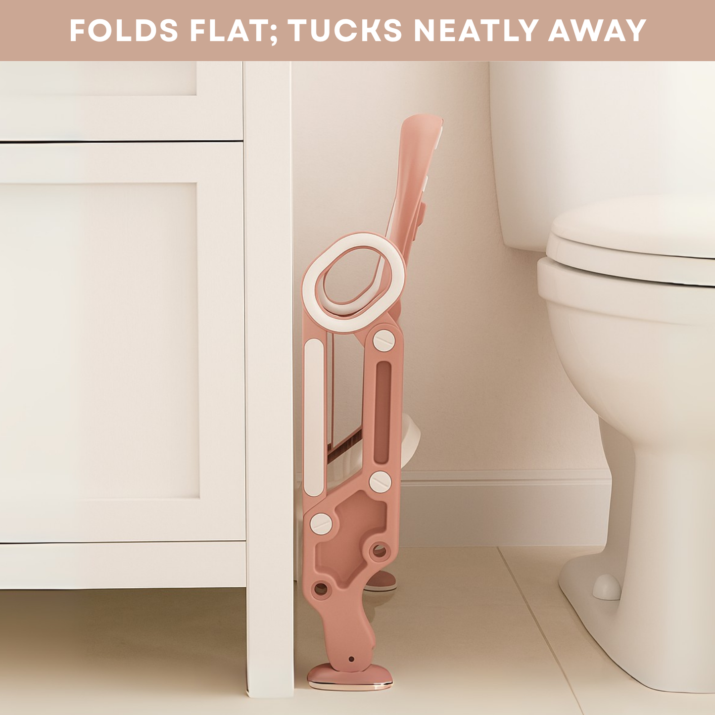 Straame Toddler Toilet Ladder Seat - Adjustable Potty-Training Seat, Soft Cushion Seat and Anti-Slip Steps Design - Easy to Install Portable Children Potty Training Chair (White-Pink)