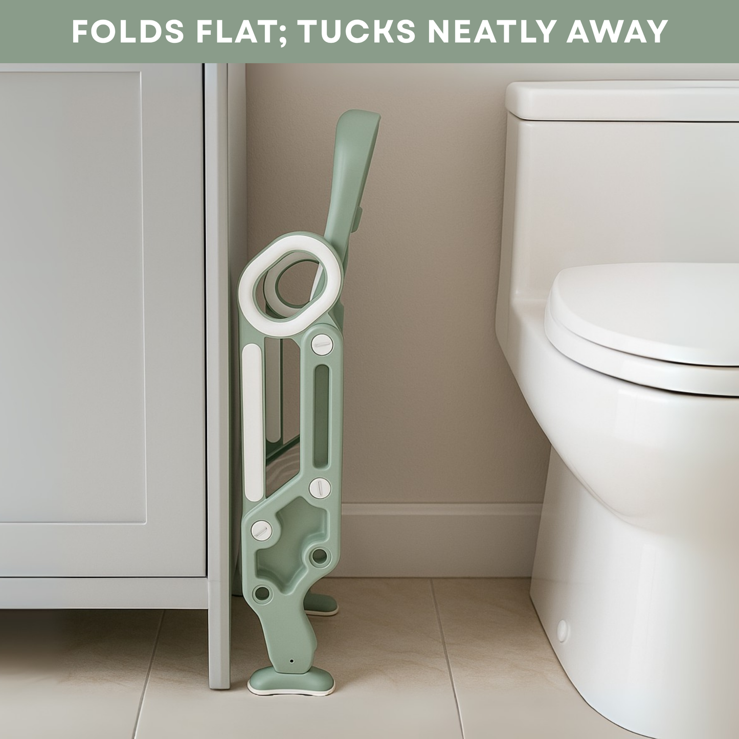 Straame Toddler Toilet Ladder Seat - Adjustable Potty-Training Seat, Soft Cushion Seat and Anti-Slip Steps Design - Easy to Install Portable Children Potty Training Chair (Green-White)