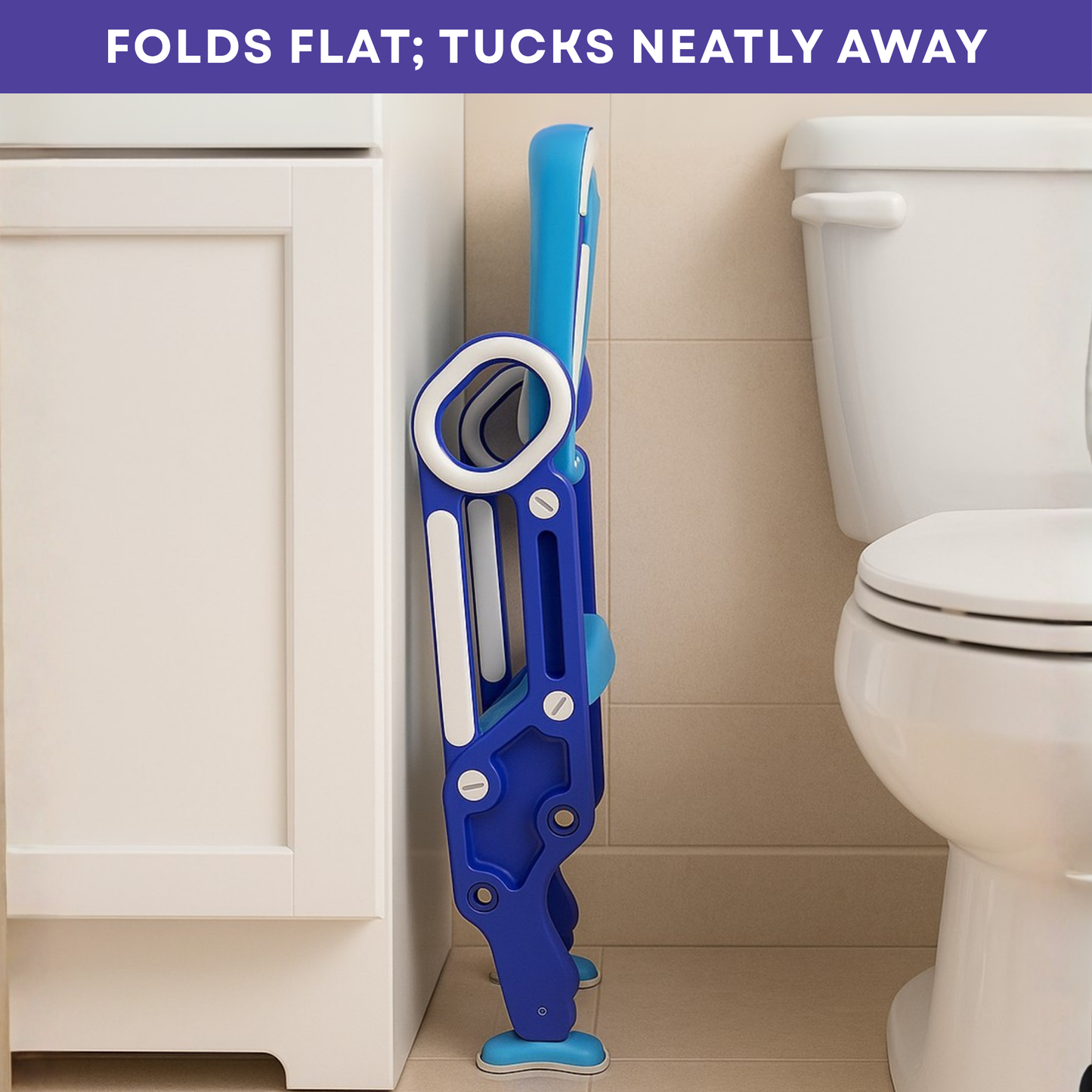 Straame Toddler Toilet Ladder Seat - Adjustable Potty-Training Seat, Soft Cushion Seat and Anti-Slip Steps Design - Easy to Install Portable Children Potty Training Chair (Blue-Purple)