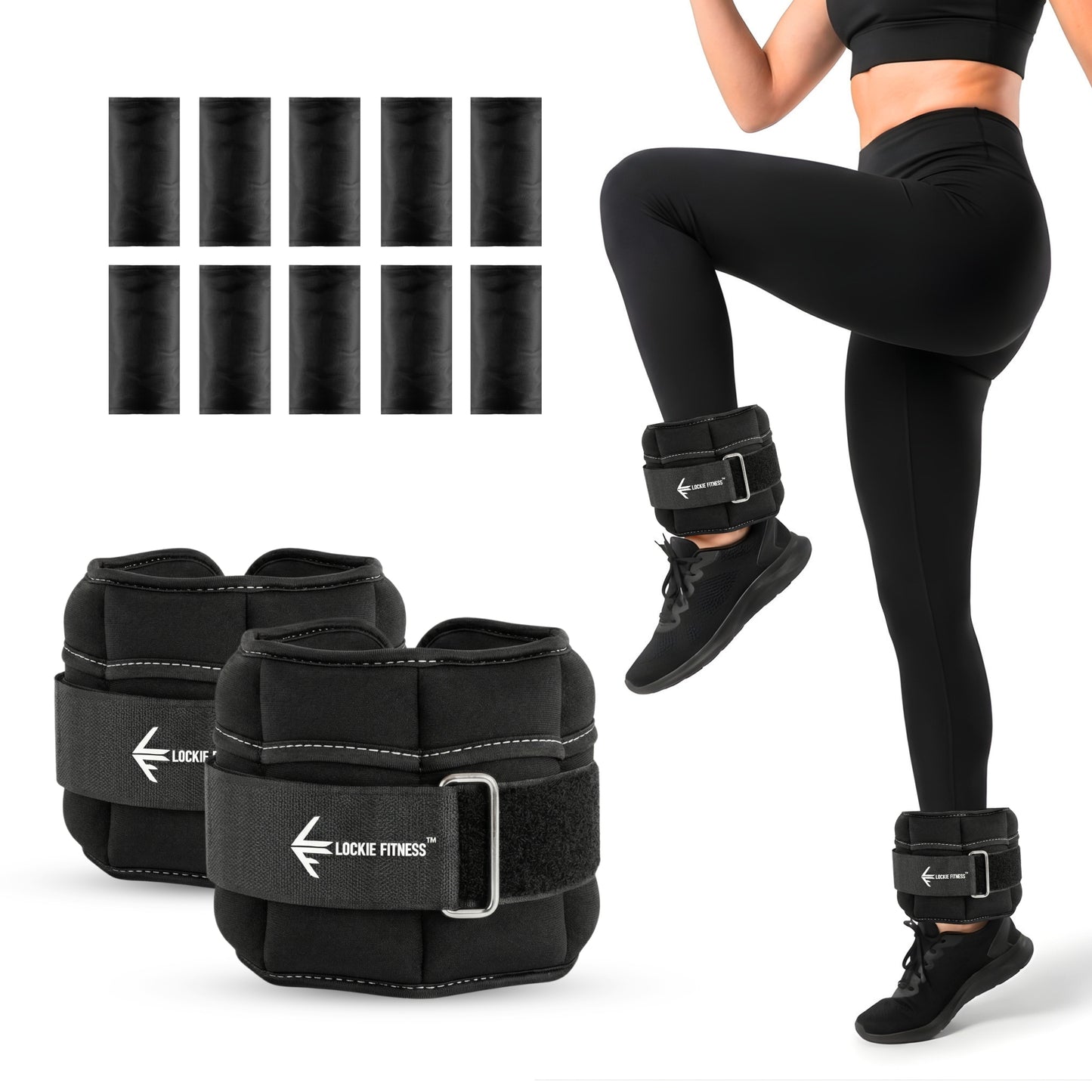 Lockie Fitness Ankle Weights & Wrist Weights Pair, Adjustable 0.9-3.2 kg, Neoprene Ankle Weights Women, Men & Kids, Pilates Weights, Leg Weights, Weights for Walking, Jogging & Home Workouts