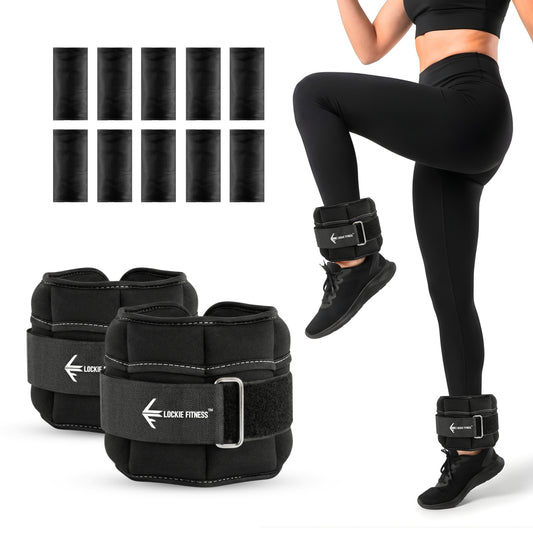 Lockie Fitness Ankle Weights & Wrist Weights Pair, Adjustable 0.9-3.2 kg, Neoprene Ankle Weights Women, Men & Kids, Pilates Weights, Leg Weights, Weights for Walking, Jogging & Home Workouts