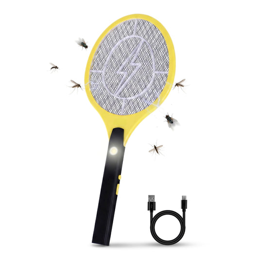 Straame Rechargeable Electric Fly Swatter & Fly Zapper, USB-C Charging, COB LED Light and 3000–3700 V Triple Mesh, Bug Zapper Racket Fly Catcher for Home, Garden, Indoor & Outdoor Use Mosquito Killer