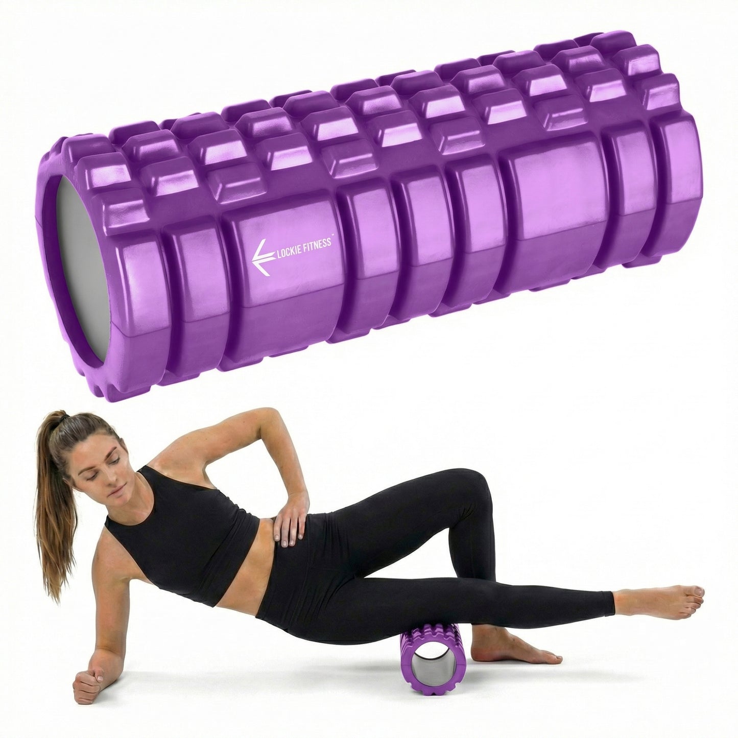 Foam Roller, Deep Tissue Massage Roller with Trigger Point Foam Roller Grid for Back, Legs, Calves & Fascia, Medium Density Pilates Roller, Yoga Roller & Gym Roller for Recovery (Purple)