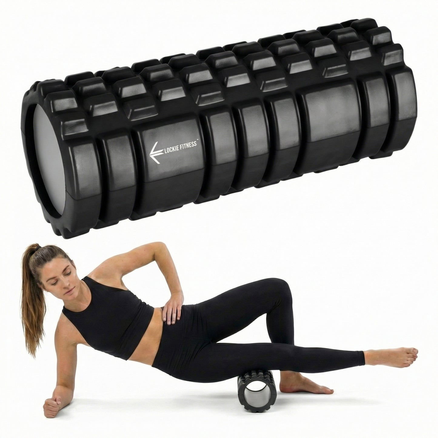 Foam Roller, Deep Tissue Massage Roller with Trigger Point Foam Roller Grid for Back, Legs, Calves & Fascia, Medium Density Pilates Roller, Yoga Roller & Gym Roller for Recovery (Black)