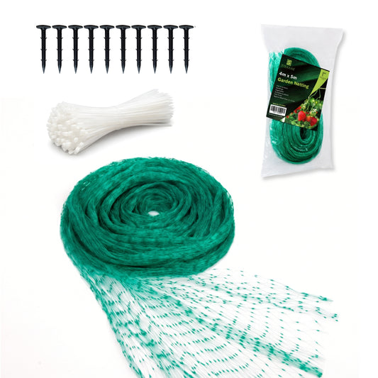 Straame Garden Netting 4m x 5m Fine Mesh, Gardening Bird Net for Veg Patch, Raised Bed Cover, Fruit Cage & Pond Protection, Garden Mesh for Allotment & Strawberries, 1 Pack Including Pegs & Cable Ties