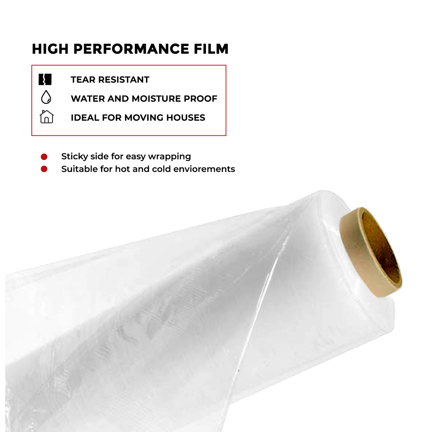 Straame Heavy Duty Strong Pallet Wrap Cling Film Packaging for Industrial, House Moving, Packing, Furniture Wrapping, Storage - Tear Resistant - Water & Moisture Proof 400mm x 250m (Clear, 4 Roll)