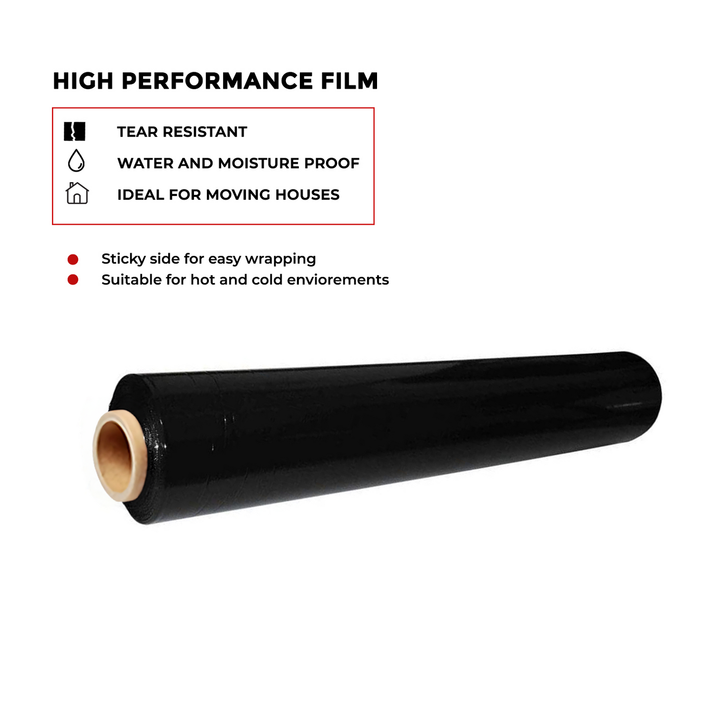 Straame Heavy Duty Strong Pallet Wrap Cling Film Packaging for Industrial, House Moving, Packing, Furniture Wrapping, Storage - Tear Resistant - Water & Moisture Proof 400mm x 250m (Black, 2 Roll)