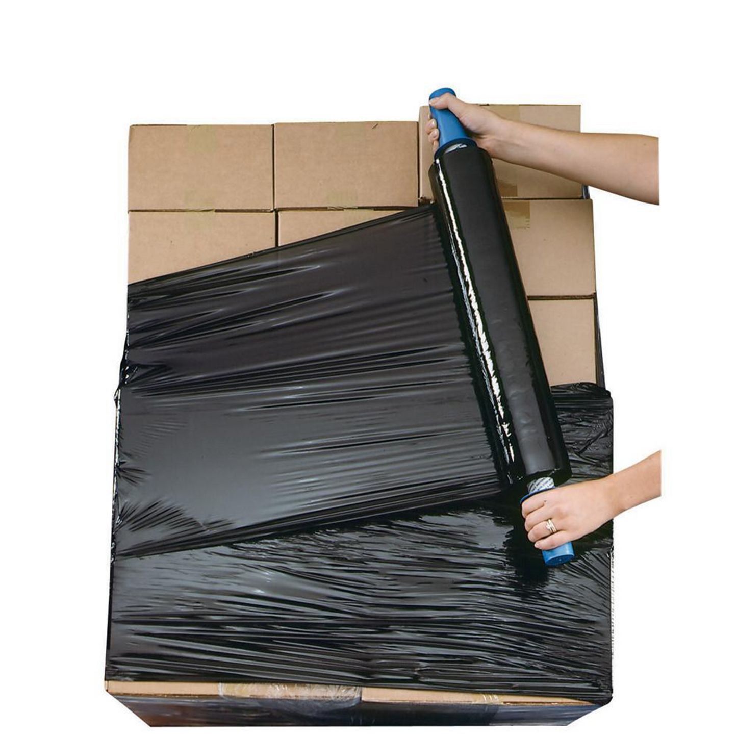 Straame Heavy Duty Strong Pallet Wrap Cling Film Packaging for Industrial, House Moving, Packing, Furniture Wrapping, Storage - Tear Resistant - Water & Moisture Proof 400mm x 250m (Black, 2 Roll)