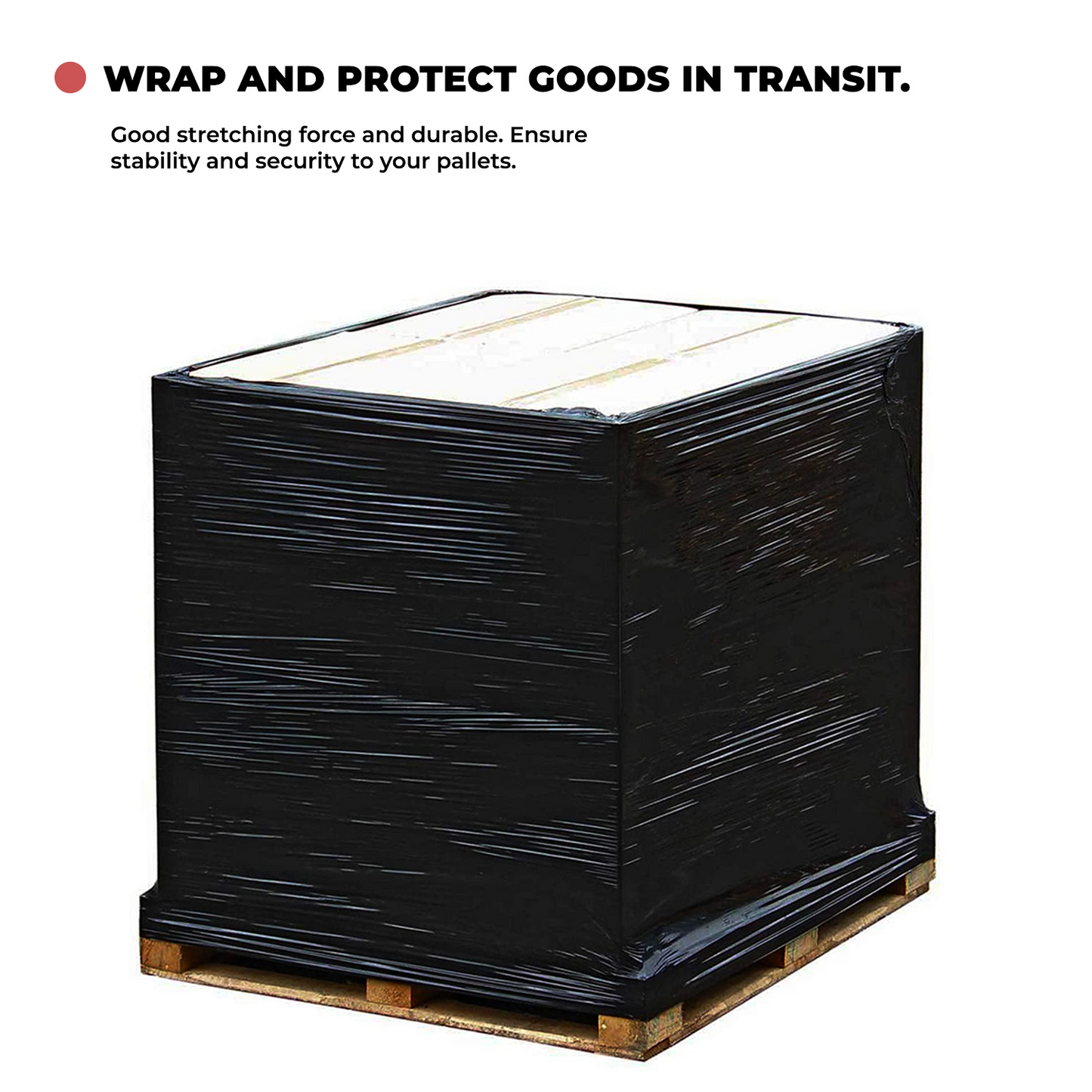 Straame Heavy Duty Strong Pallet Wrap Cling Film Packaging for Industrial, House Moving, Packing, Furniture Wrapping, Storage - Tear Resistant - Water & Moisture Proof 400mm x 250m (Black, 2 Roll)