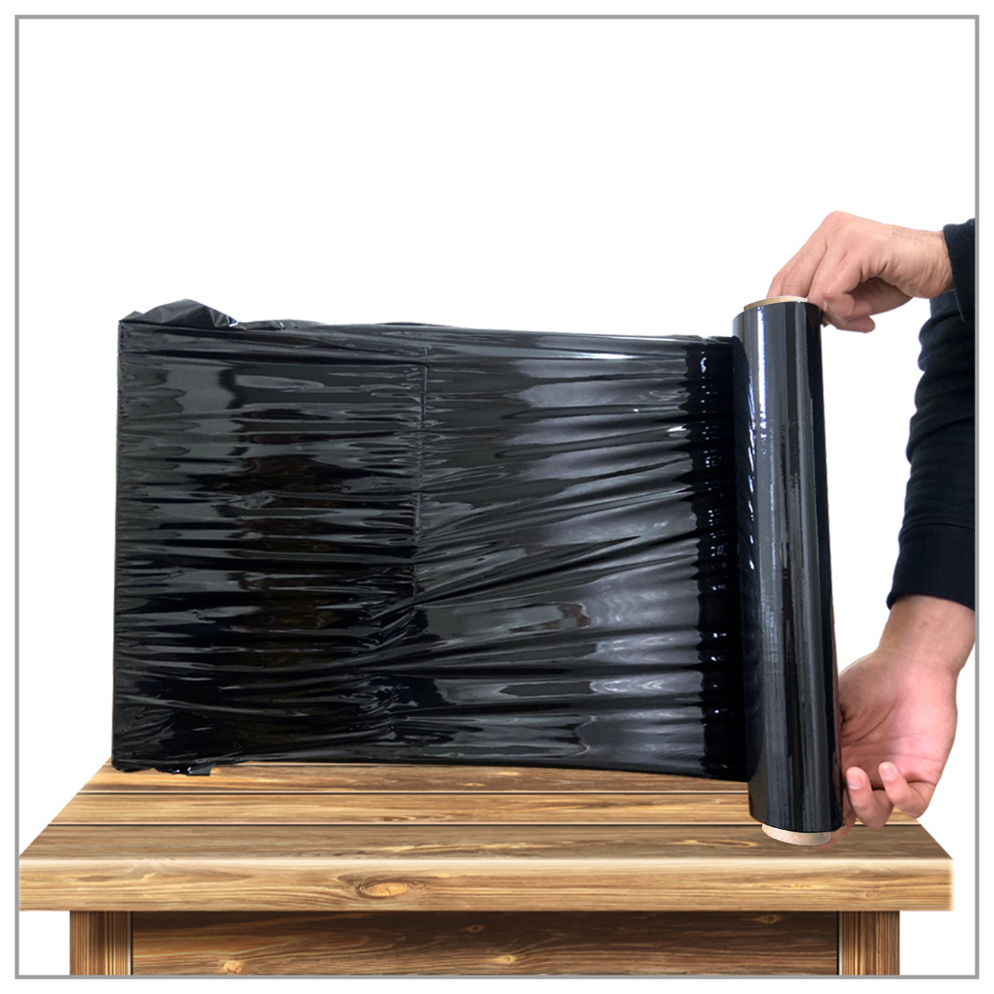 Straame Heavy Duty Strong Pallet Wrap Cling Film Packaging for Industrial, House Moving, Packing, Furniture Wrapping, Storage - Tear Resistant - Water & Moisture Proof 400mm x 250m (Black, 2 Roll)