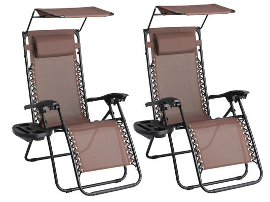 Straame Set of 2 Zero Gravity Chair with Canopy - Brown