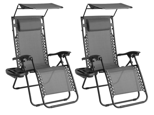 Straame Set of 2 Zero Gravity Chair with Canopy -Grey