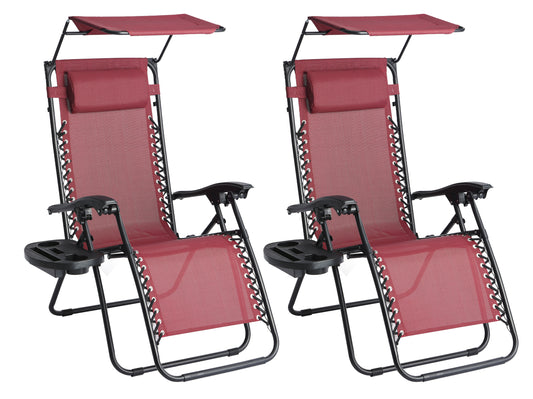 Straame Set of 2 Zero Gravity Chair with Canopy - Burgundy