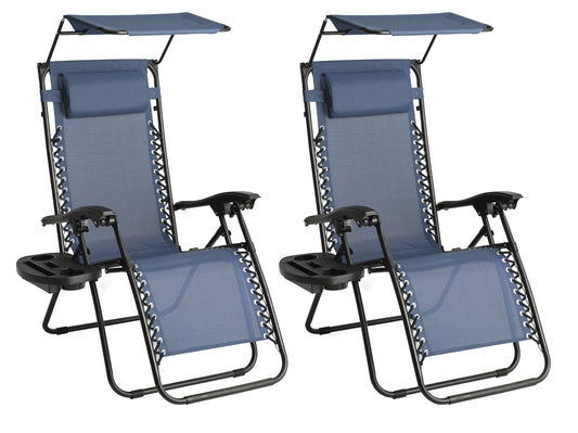 Straame Set of 2 Zero Gravity Chair with Canopy - Navy