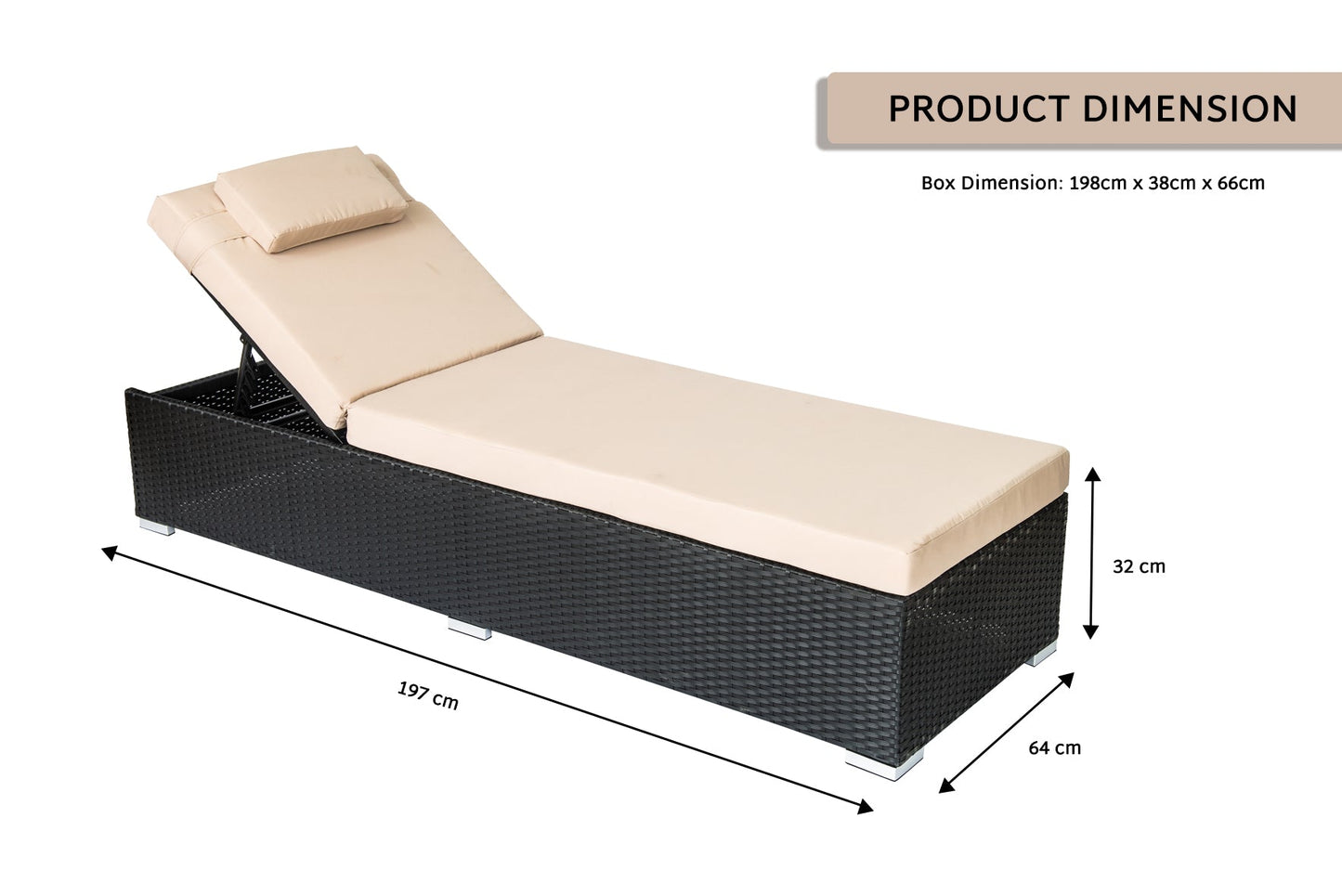 Straame Rattan Multi Position Sunbed, Reclining and Adjustable Height Backrest Capri