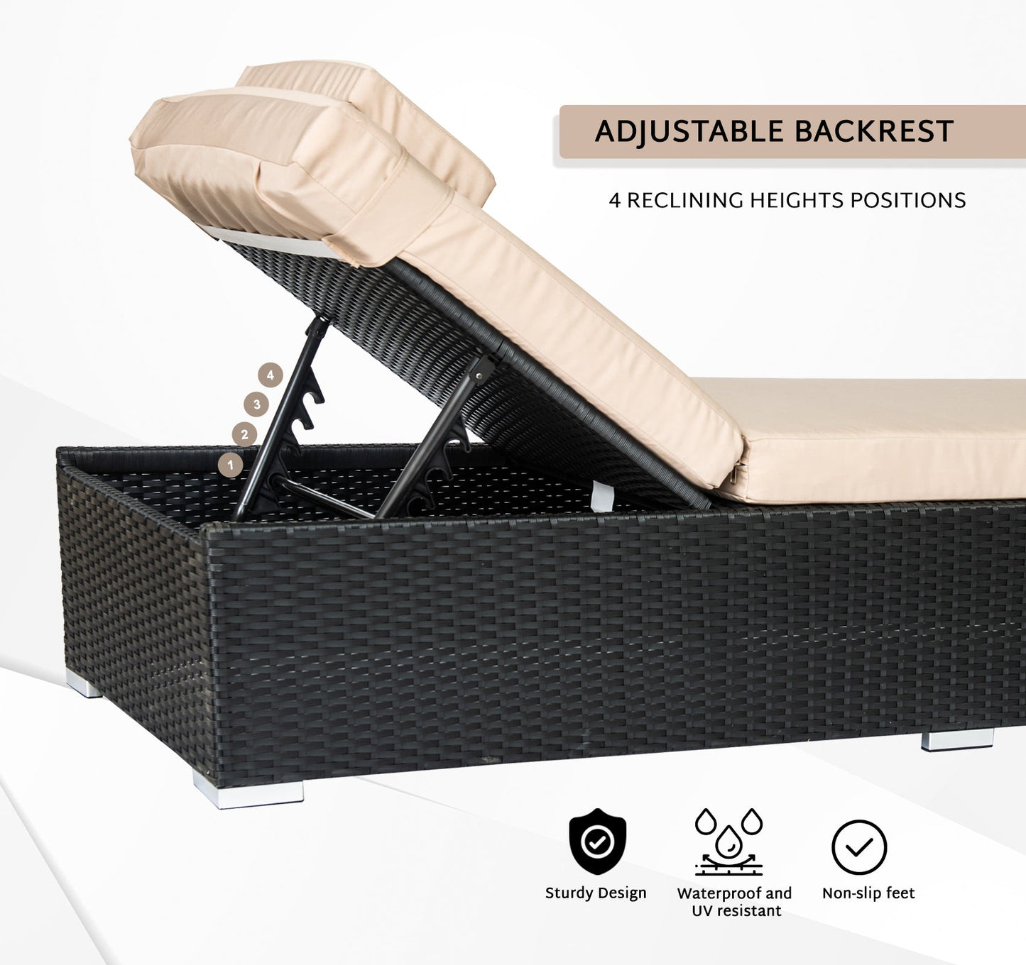 Straame Rattan Multi Position Sunbed, Reclining and Adjustable Height Backrest Capri