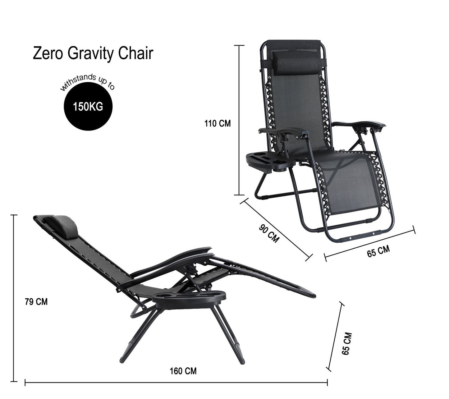 Straame 3PC Reclining Lounger Set, Set of 2 Zero Gravity Chairs with Table | Heavy Duty Textoline